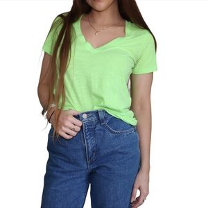 VS PINK Neon Lime Green V-Neck T-Shirt